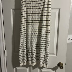 Striped Cream Maxi Skirt with Black Grid Lines